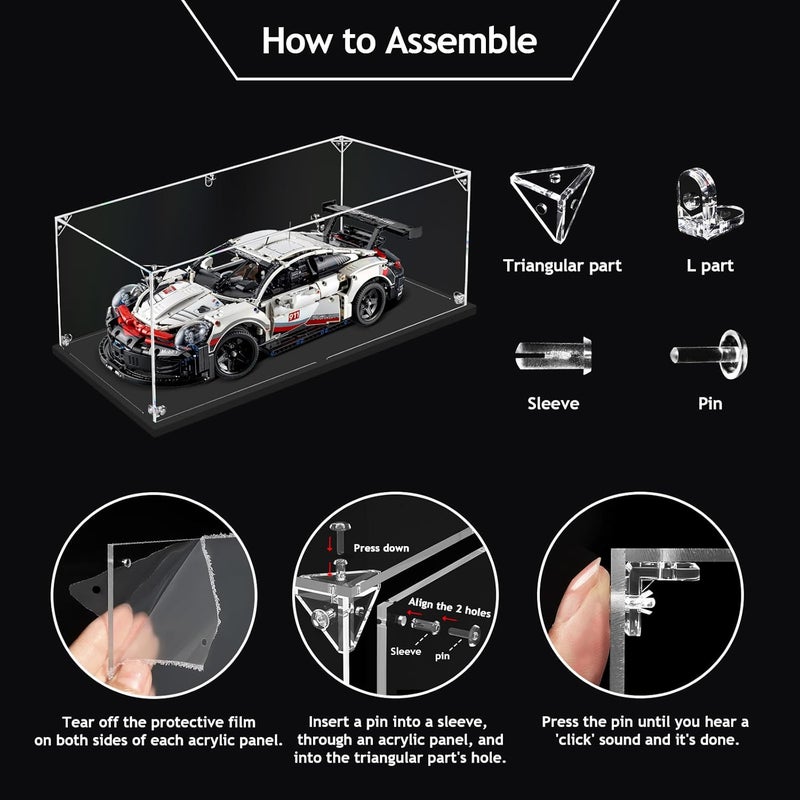 dofopo 3MM Acrylic Display Case Dustproof Clear Display Box for 1:8 Scale Lego 42143 /42115/ 42056/42171/42096 Thickened Acrylic Box Showcase(24.41x11.81x7.87inch, 1:8) - Image 4